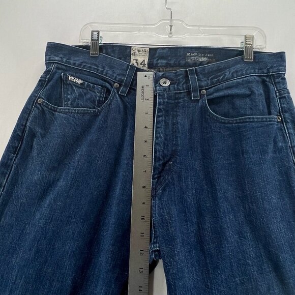 Volcom Stone Boardwear Jeans Sz 34 Black Zip Relaxed Fit Straight Leg Denim Blue - Picture 8 of 11